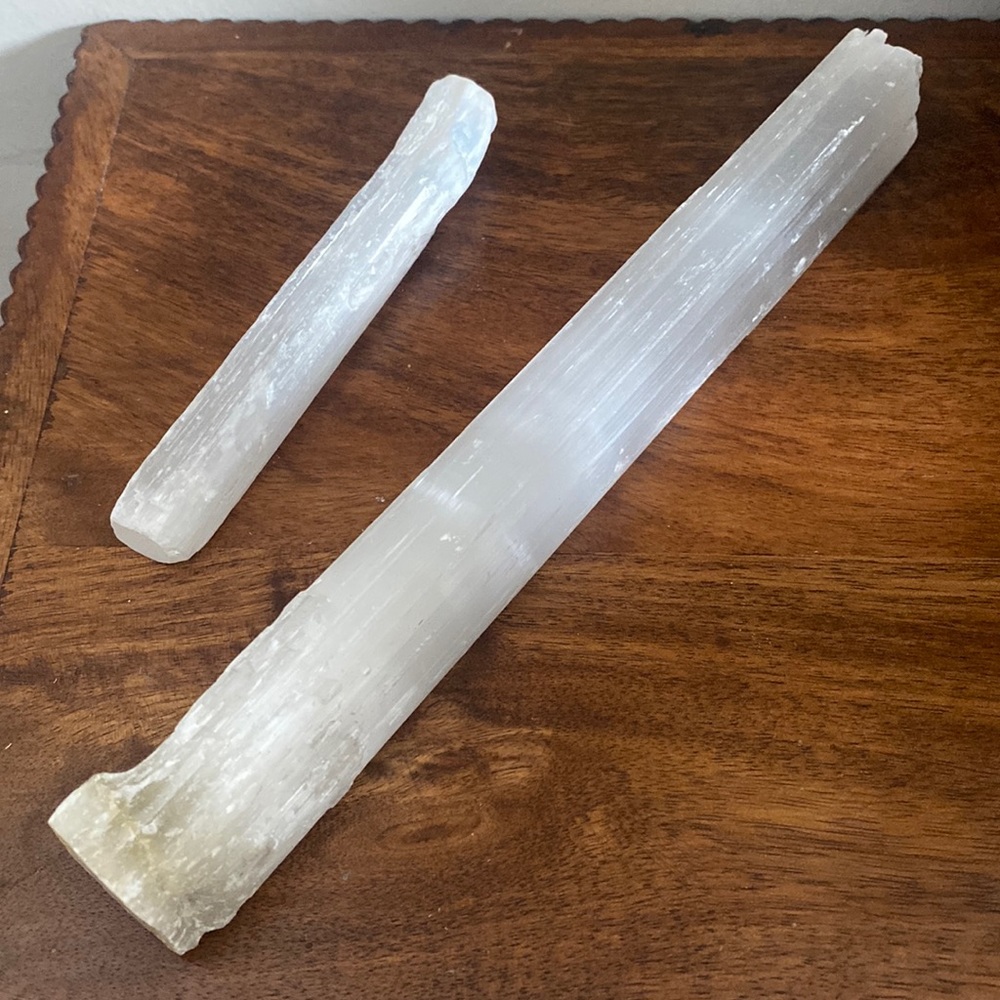 Raw Selenite Crystal Wands 2-Piece Bundle 9 Inch & 5 Inch Spiritual Store